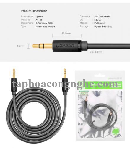 Ugreen 10501 0.5M màu Đen Cáp âm thanh 2 đầu 3.5mm dương AV101 30010501